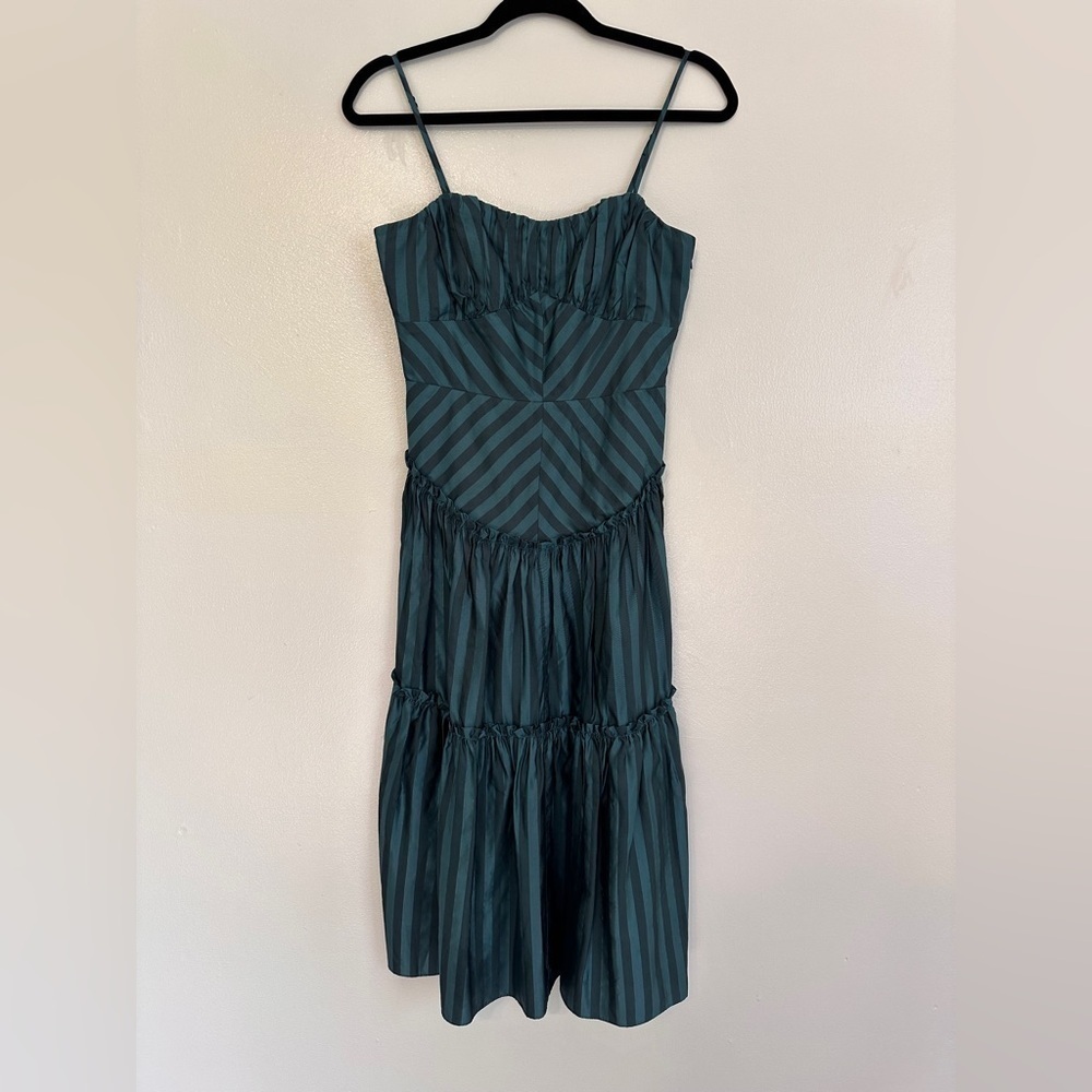 Betsey Johnson Vintage Y2K Striped Tiered Midi Dress Blue Green Turquoise 4